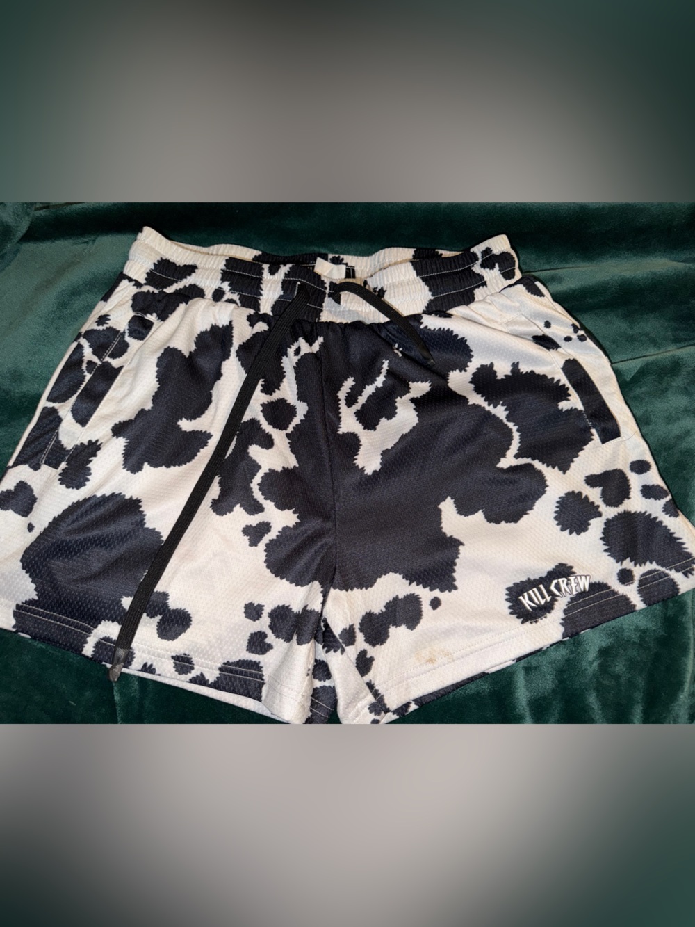 Kill Crew Black & White Cow Print Athletic Shorts